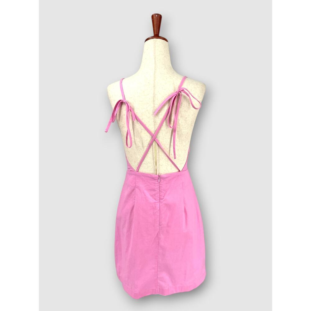 Commense Pink Open Back Tie Mini Dress Coquette Cotton Dress Size Small - Picture 2 of 6